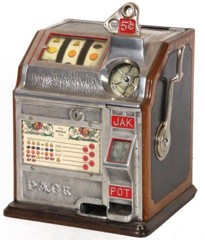 Pace 5 Cent Jak Pot Slot Machine: Pace 5 Cent Jak Pot Slot Machine. In good working condition. 20 in. high x 14 in. x 14 in.