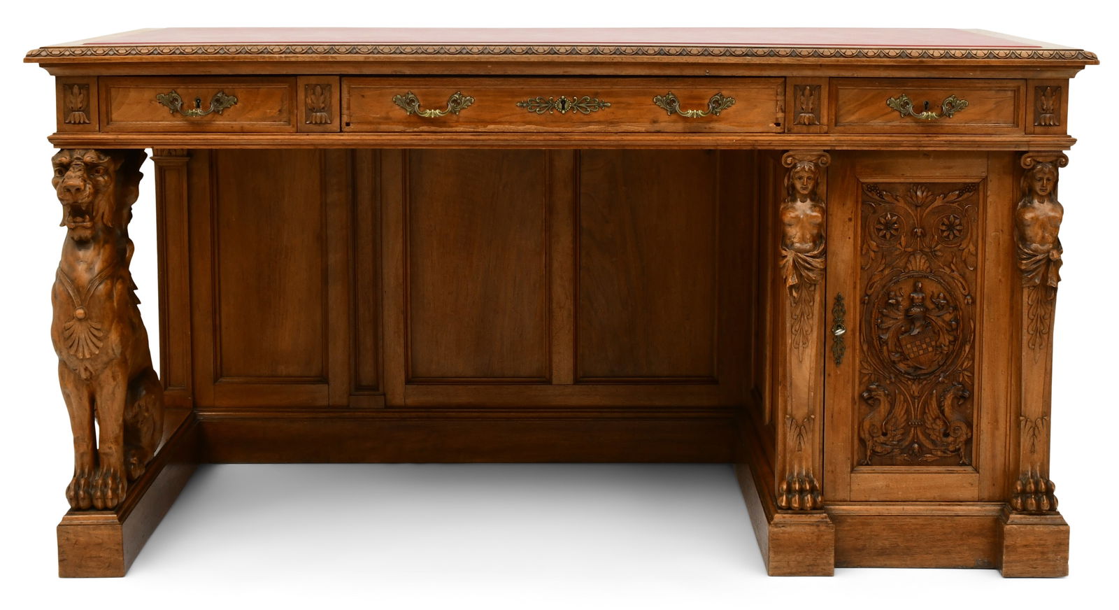 Italian Figural Carved Walnut Desk (1 of 6)