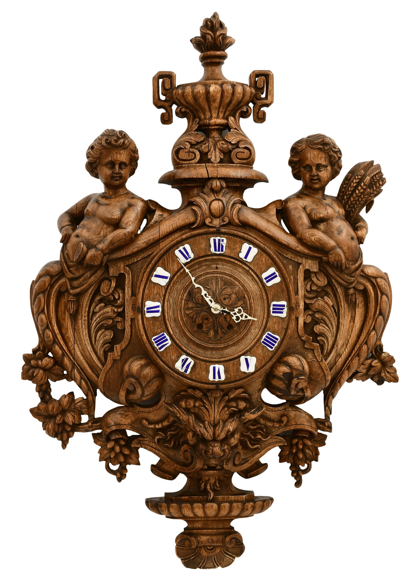 A Large Continental Figural Carved Oak Wall Clock Case Auction