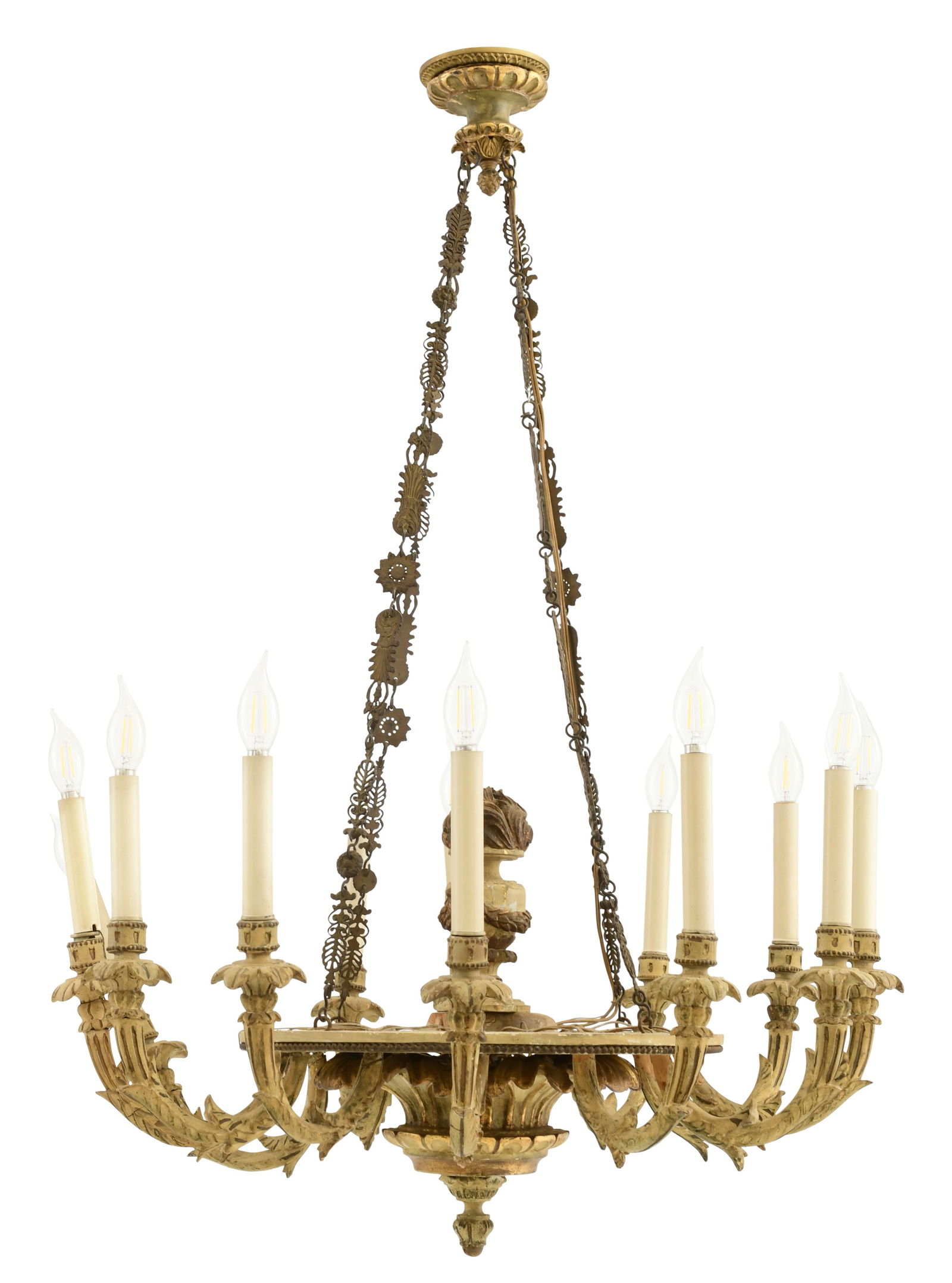 Continental Carved & Painted Wood Twelve-Light Chandelier (1 of 4)
