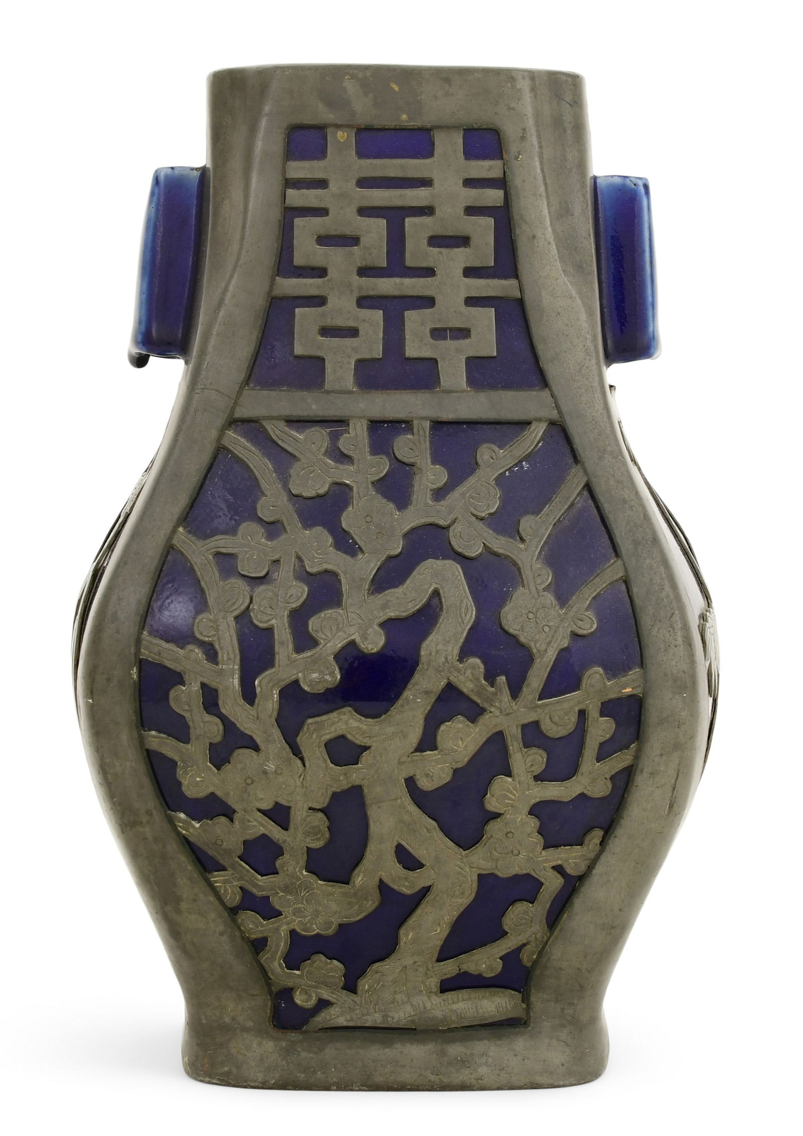 Chinese Pewter-Mounted Cobalt Blue Porcelain Vase (1 of 5)