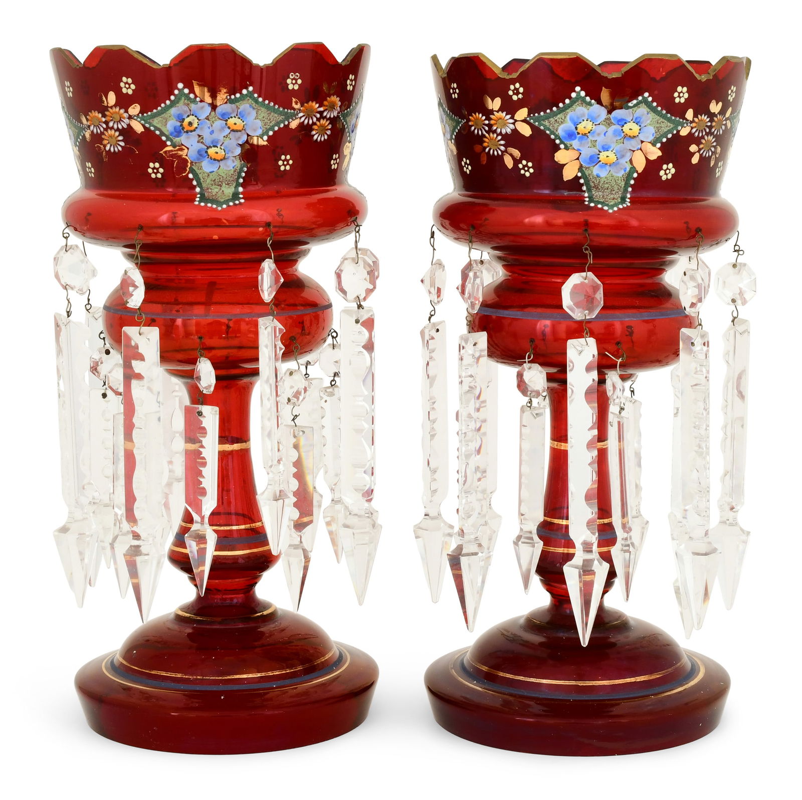 Pair of Bohemian Cranberry Glass Mantel Lusters (1 of 3)