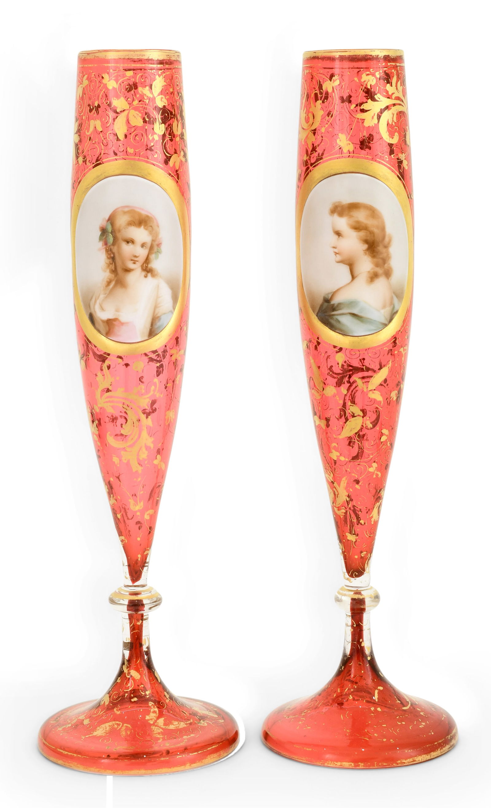 Pair of Victorian Cranberry Glass Bud Vases (1 of 5)