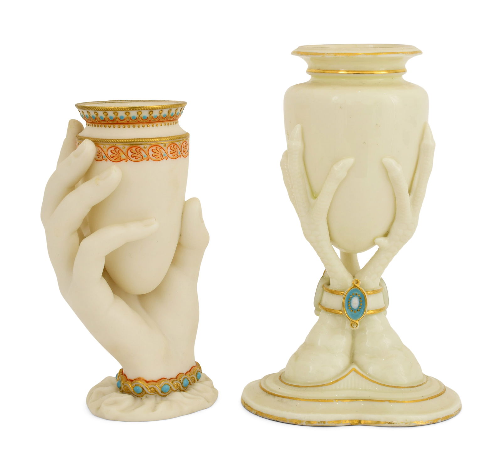Royal Worcester Porcelain, "Mrs. Hadley's Hand" Vase and a Chicken Foot-Form Vase (1 of 3)