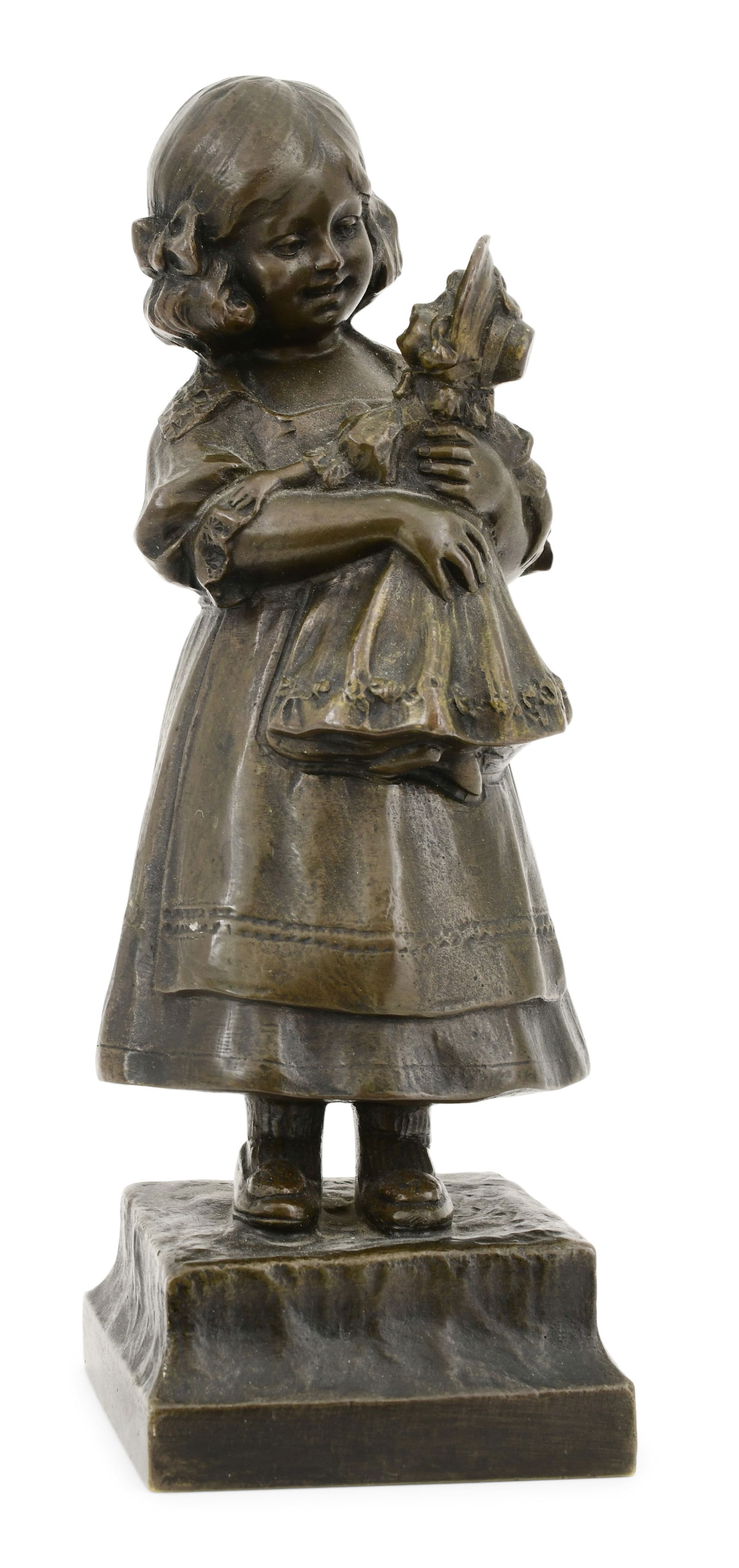 Austrian Patinated Bronze Sculpture of a Girl with Doll (1 of 6)