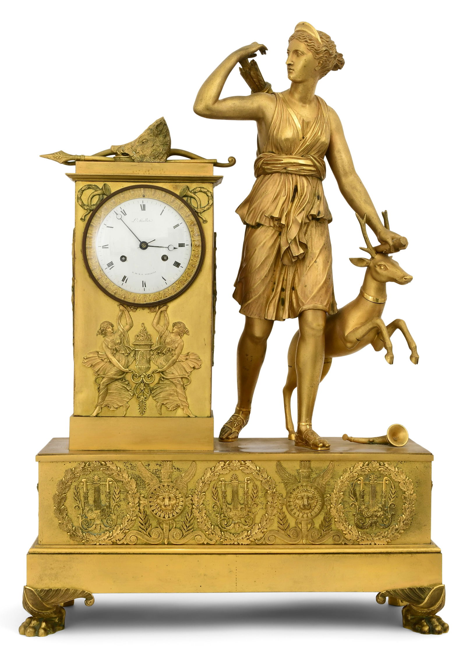 A Monumental French Empire Gilt Bronze Mantel Clock with Diana the Huntress (1 of 9)