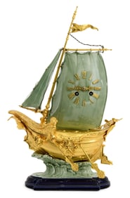 A Fine German K.P.M. Porcelain & Gilt Bronze Ship-Form Clock