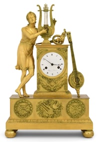French Empire Gilt Bronze Mantel Clock with Orpheus