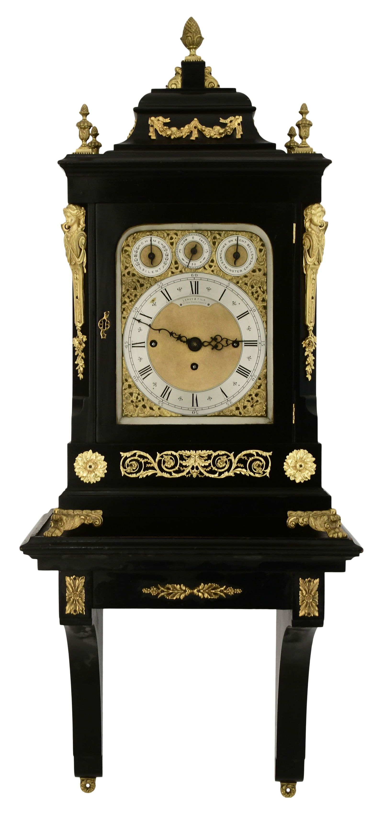 English Triple Fusee Bracket Clock with Shelf, Leroy & Fils, London (1 of 9)