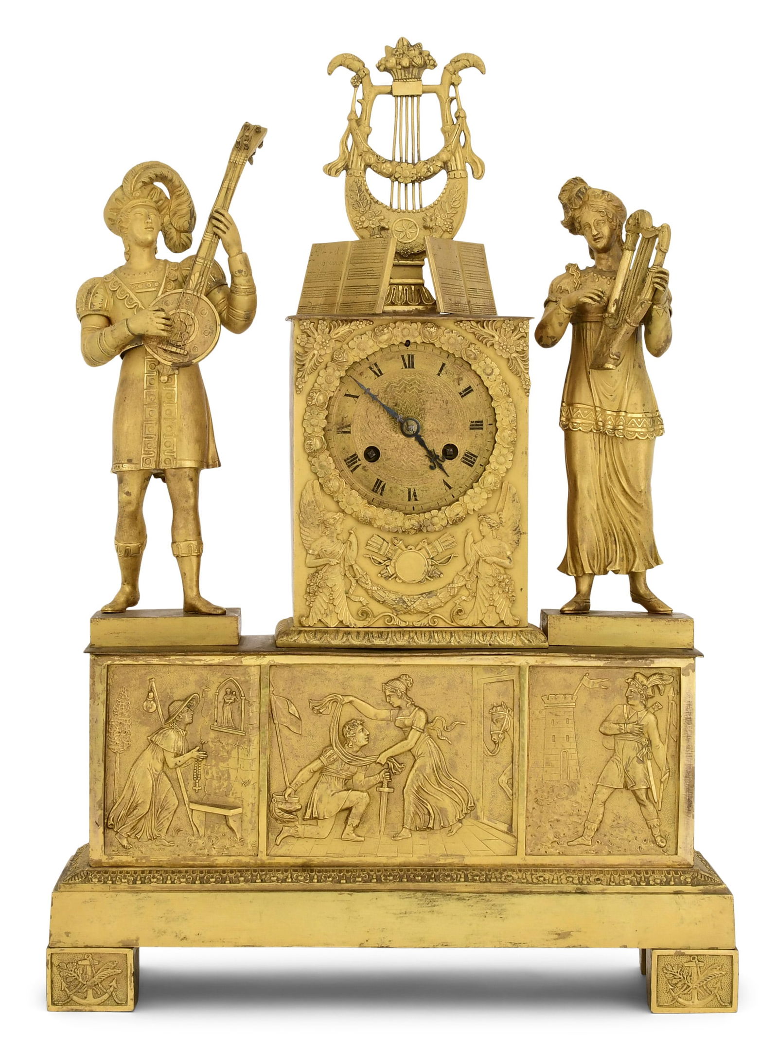 French Empire Gilt Bronze Figural Mantel Clock (1 of 9)