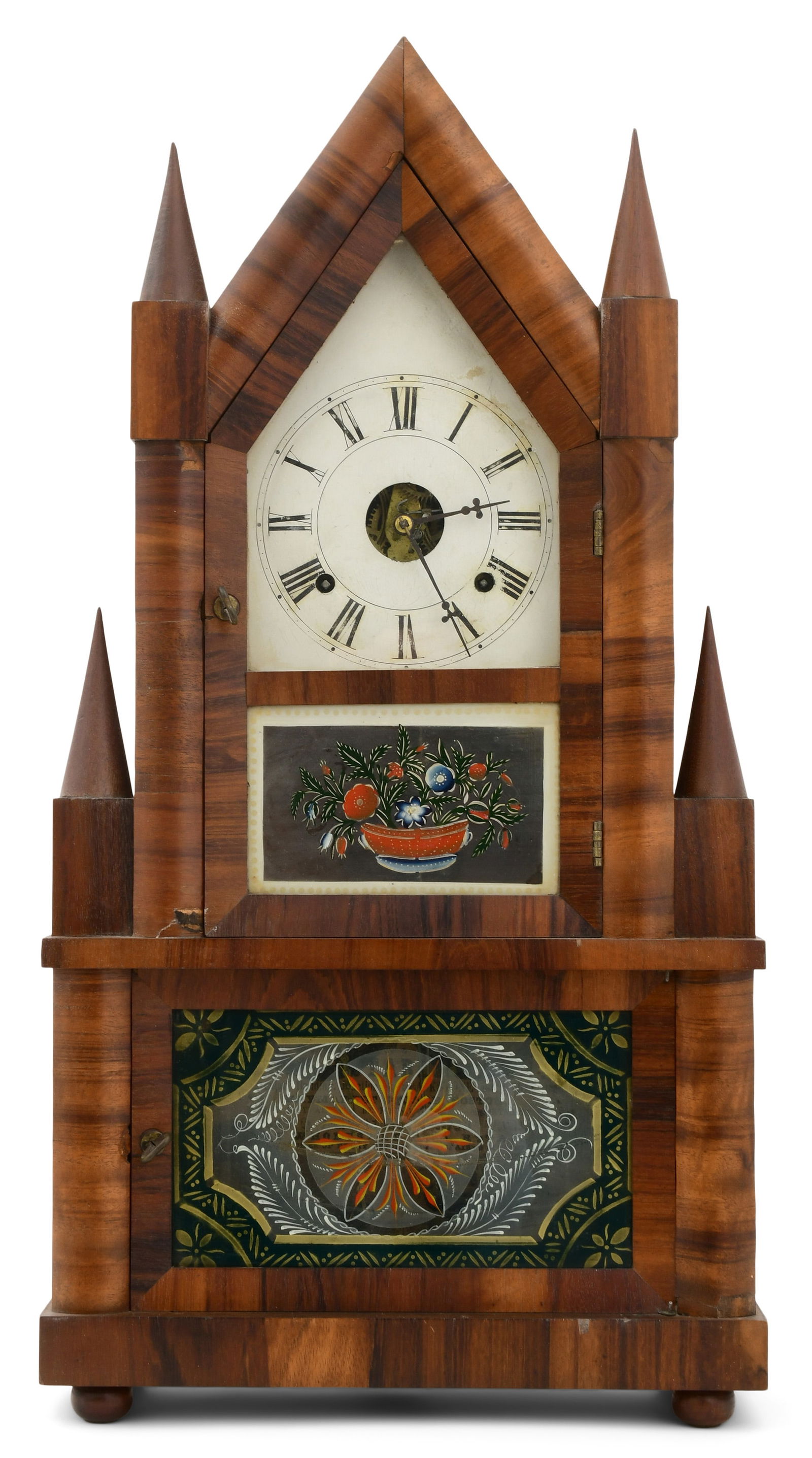 Attributed to Birge & Fuller, Miniature Wagon Spring Double Steeple Clock (1 of 7)