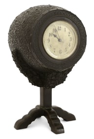 French "Japonisme" Patinated Bronze Barrel-Form Clock