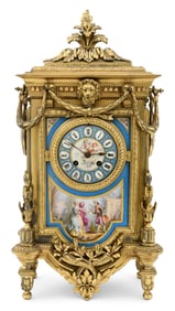 French Gilt Metal & Porcelain Mantel Clock