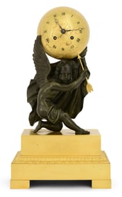 French Gilt & Patinated Bronze Figural Mantel Clock