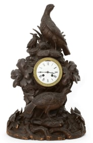 Black Forest Figural Carved Wood Mantel Clock