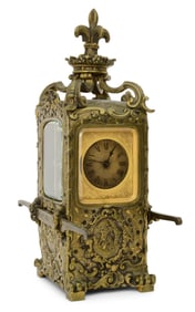 An Unusual French Brass Carriage Clock, Bernard Goldstein, New York