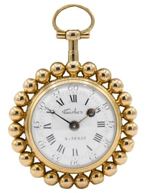Daniel Vauchez 18K Gold & Enamel Key-Wind Verge Fusee Pocket Watch