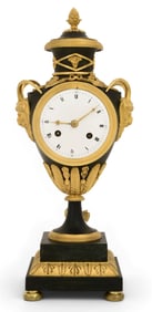 French Empire Gilt & Patinated Bronze Urn Mantel Clock