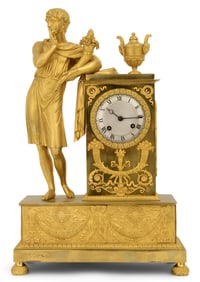 French Empire Gilt Bronze Figural Mantel Clock