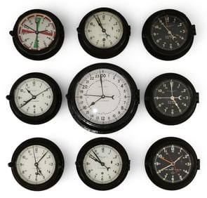 Lot of Nine Chelsea Clock Co. Marine Clocks