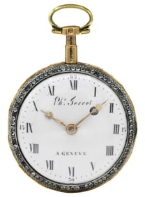 Swiss Gilt Metal & Enamel Key-Wind Pocket Watch with Verge Fusee, Terrot, Geneve