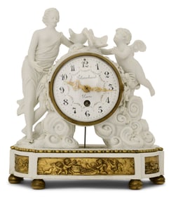 Sèvres Gilt Bronze & Bisque Figural Mantel Clock, Paris, France