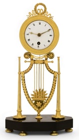 French Empire Gilt Bronze Lyre Mantel Clock