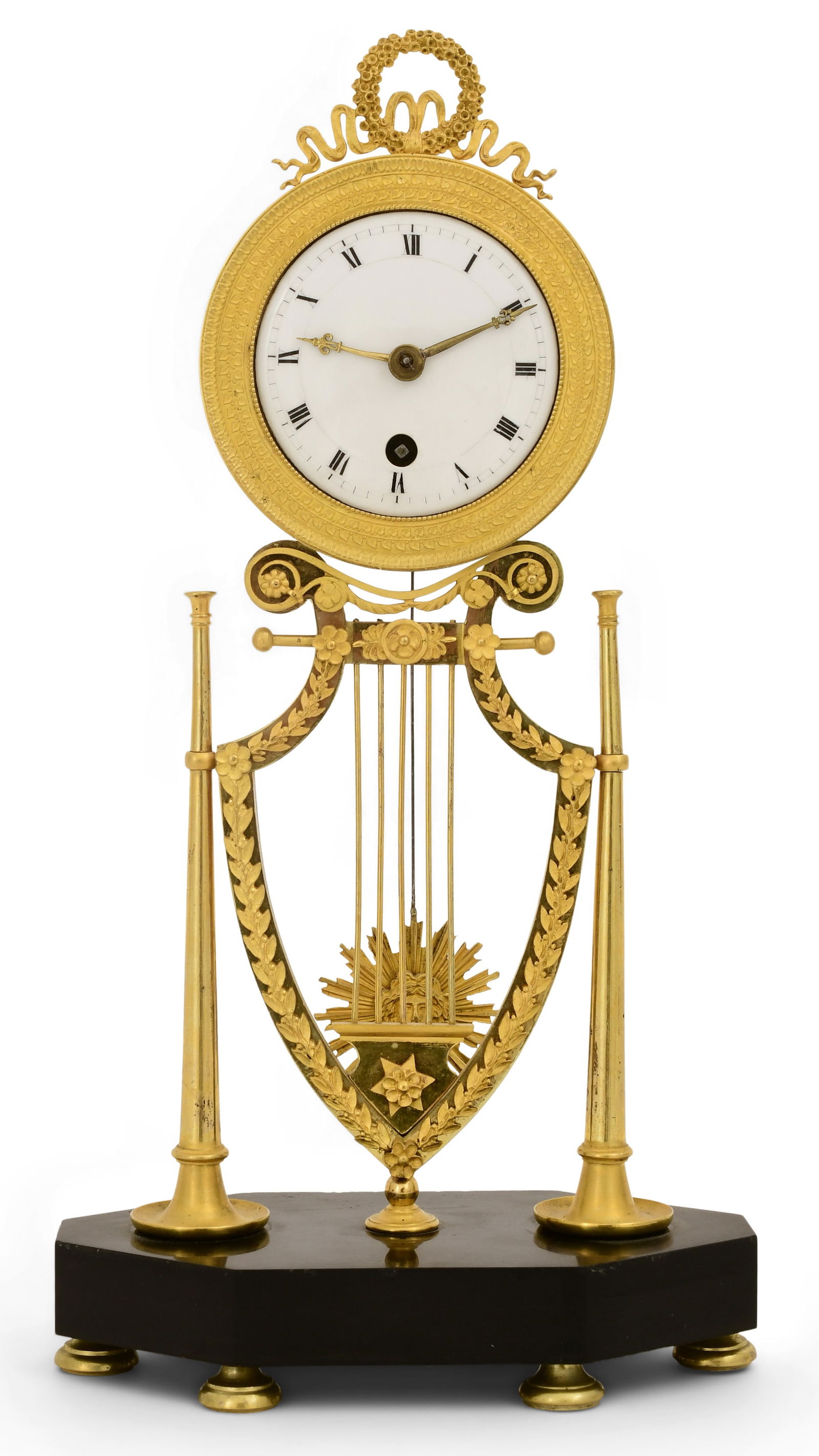 French Empire Gilt Bronze Lyre Mantel Clock (1 of 6)