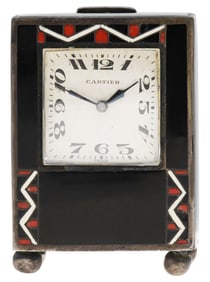 Cartier Art Deco Miniature Travel Clock in Case
