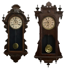 Two American Wall Clocks by Ansonia Clock Co. & E. Ingraham & Co.