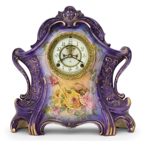 Ansonia Clock Co. "La Layon" Royal Bonn Porcelain Mantel Clock