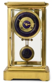 French Brass & Porcelain Crystal Regulator Clock by Etienne Maxant, Paris