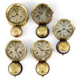 Lot of Five Seth Thomas Ship's Bell Clocks