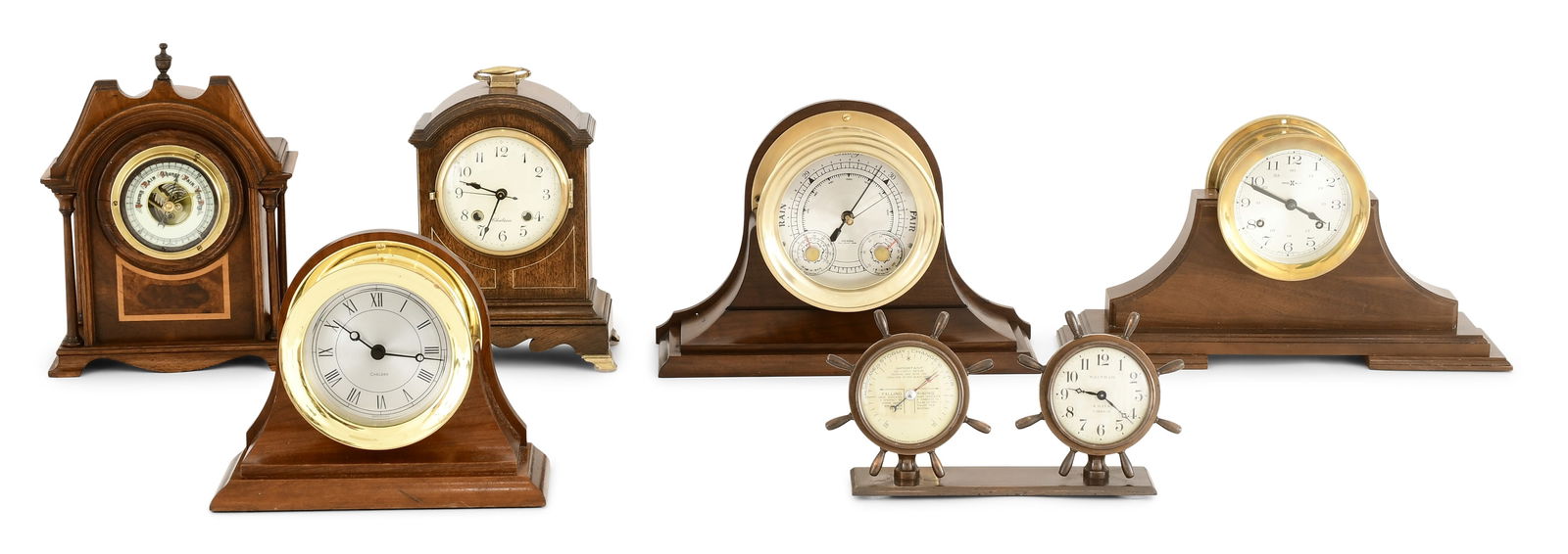 Lot of Six Desk Clocks & Barometers by Chelsea, Waterbury & Others (1 of 5)