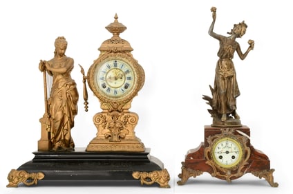 Two Figural Mantel Clocks