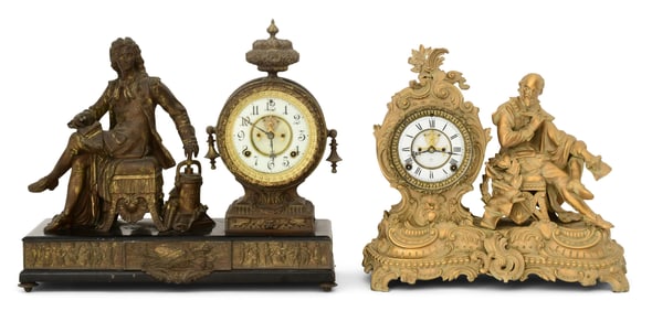 Two Ansonia Clock Co. Figural Mantel Clocks