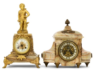 Two Onyx & Metal Mantel Clocks