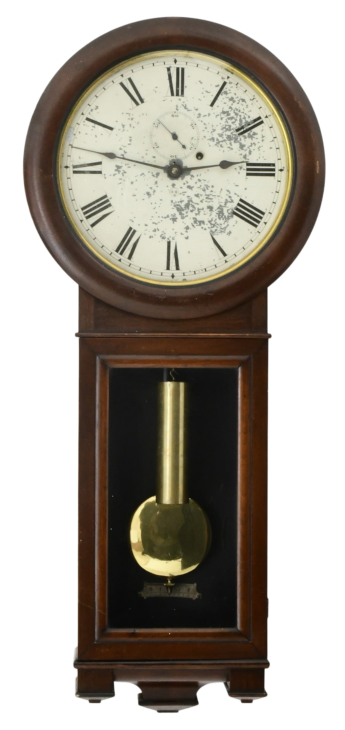 Seth Thomas "Regulator No. 2" Wall Clock: Seth Thomas "Regulator No. 2" Wall Clockearly 20th centurymahogany case, brass 8-day weight-driven movement with deadbeat escapement and maintaining power, signed on the dial36 1/2 x 16 x 5