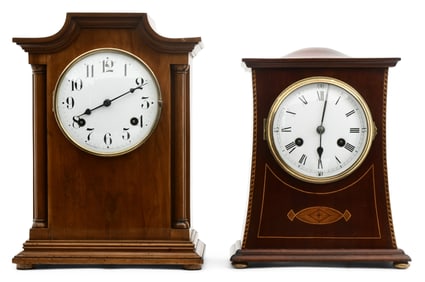Two Mahogany Mantel Clocks, Waterbury Clock Co. & Phillip Haas & Son