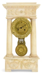 French Empire Style Alabaster Portico Clock
