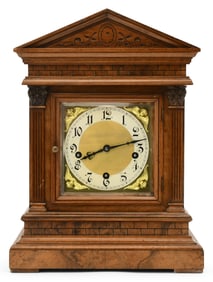 English Burl Walnut Mantel Clock with Westminster Chimes