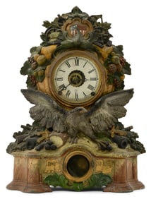 American Clock Co., N. Muller, Iron Front Mantel Clock