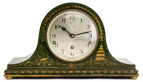 Chinoiserie Wooden Mantel Clock with Westminster Chime