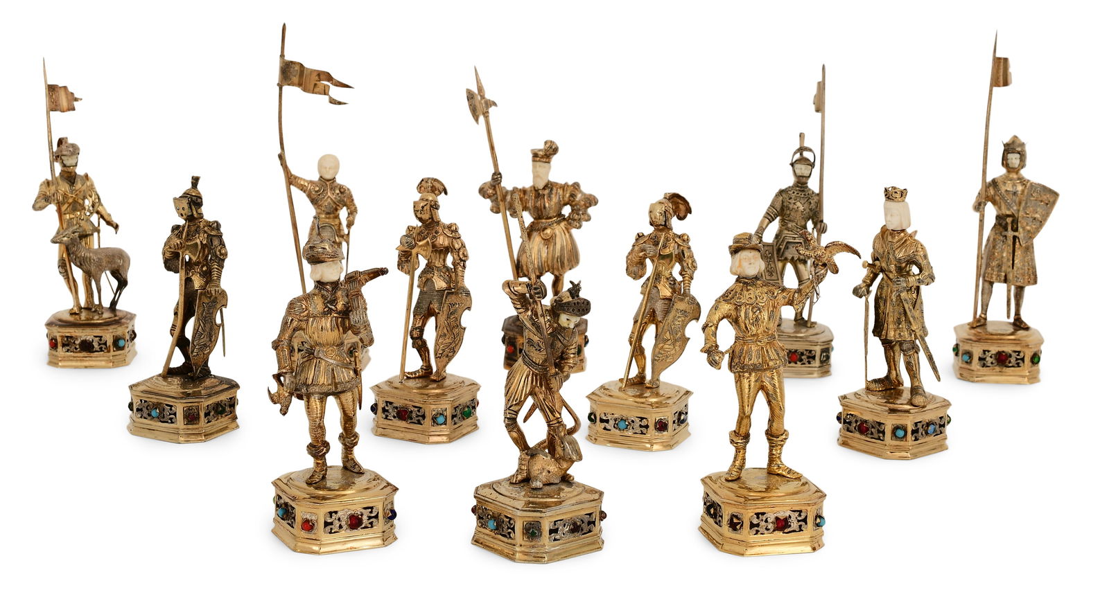 Lot of Twelve German Partial-Gilt Sterling Silver Knights (1 of 6)