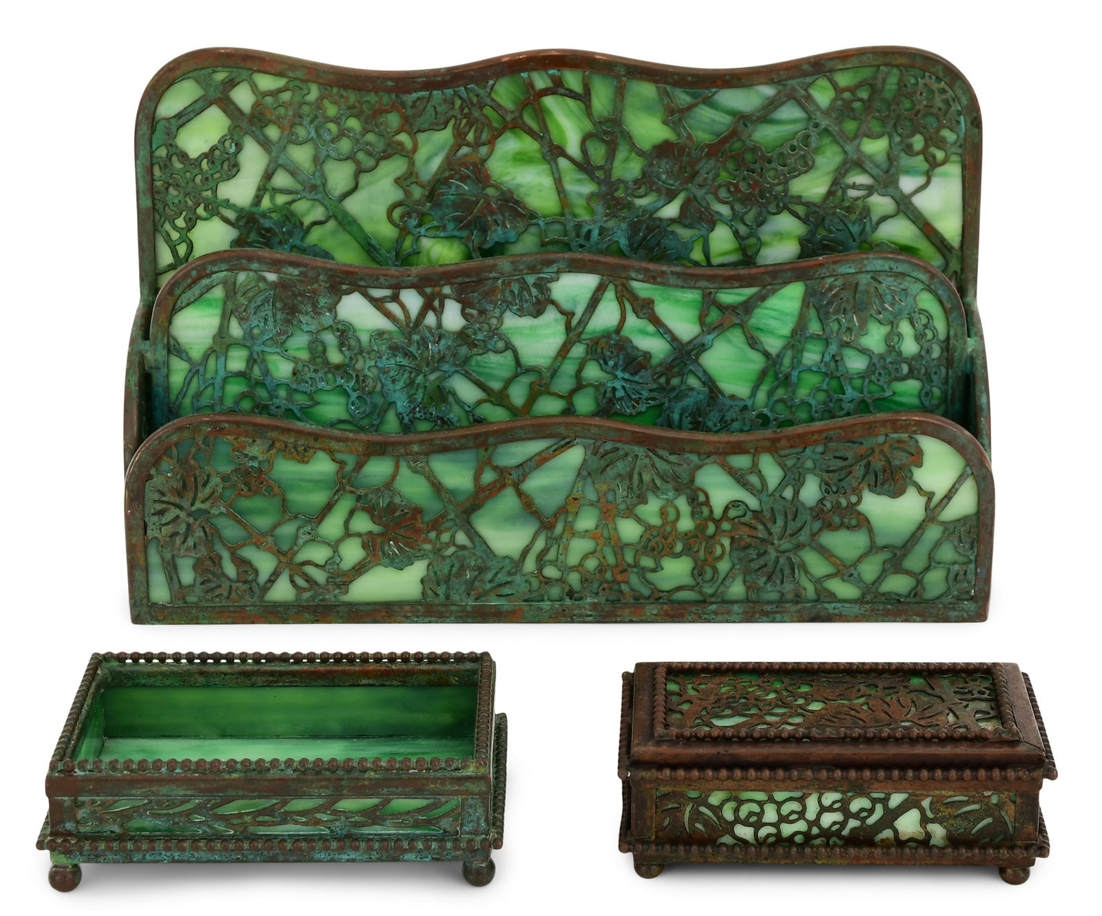 Tiffany Studios Three-Piece "Grapevine" Desk Set (1 of 5)