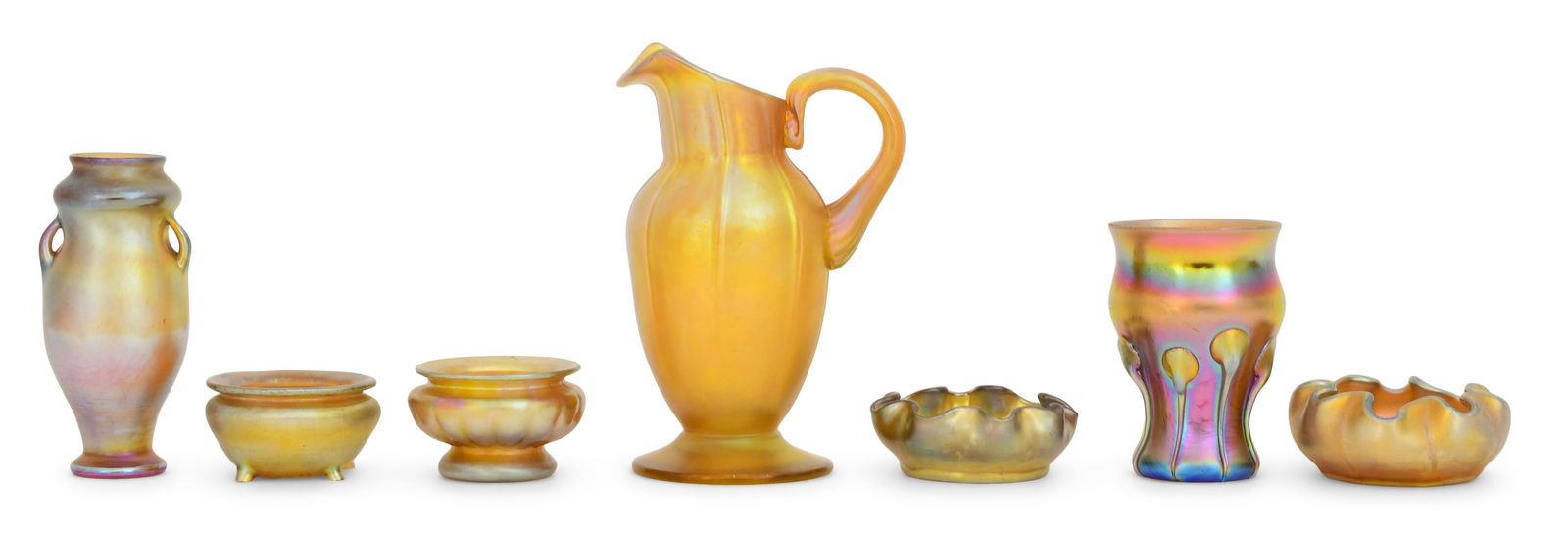 Tiffany Studios Favrile Glass Pitcher, Two Vases and Four Salts (1 of 7)