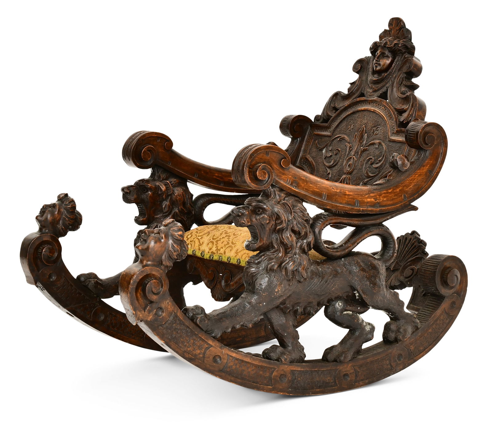 Italian Carved Walnut Fantasy Child's Rocking Chair (1 of 7)