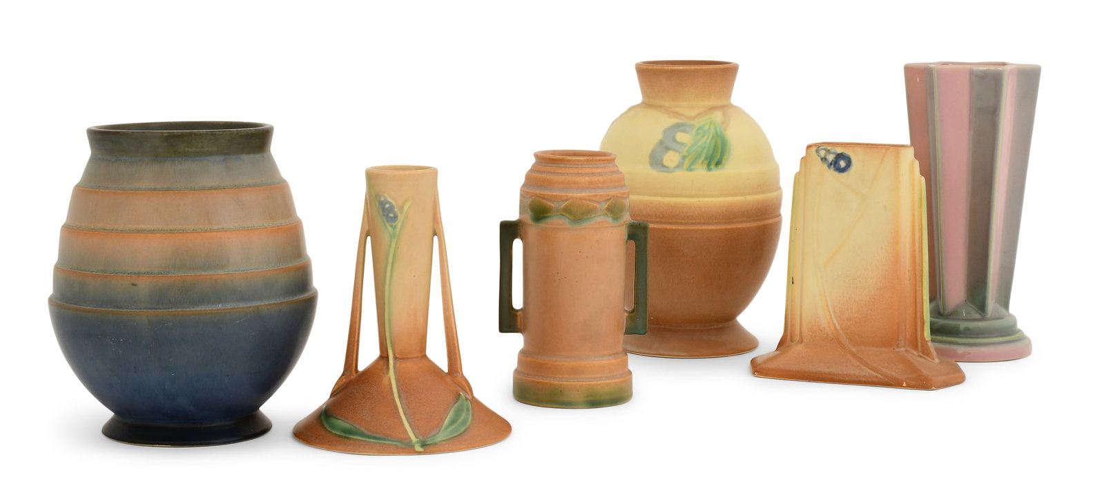 Six Roseville Pottery "Futura" Vase: Roseville Pottery Six "Futura" Vase early 20th century glazed earthenware unmarked 8 x 4 inches Provenance: The Ron Anderson Collection, Litchfield, Connecticut Other Notes: Fontaine's Auction Gallery