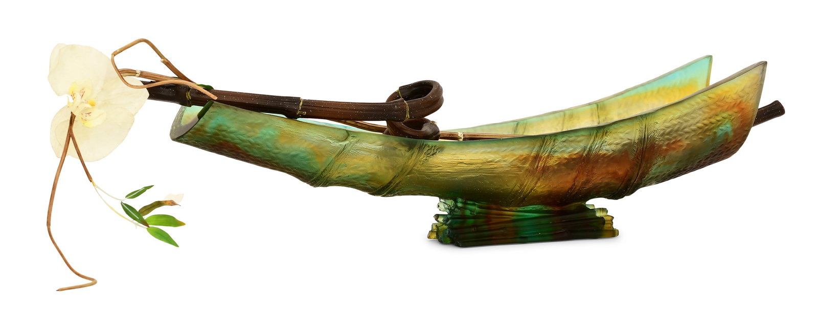 Daum Pâte de Verre Bamboo Magnum Vessel by Emilio Robba: Daum Pâte de Verre Bamboo Magnum Vessel by Emilio Robba 20th century marked "Emilio Robba, Daum France, 57/388" 8 x 27 x 5 3/4 inches Provenance: Private Collection, Boston, Massachusetts Other Notes