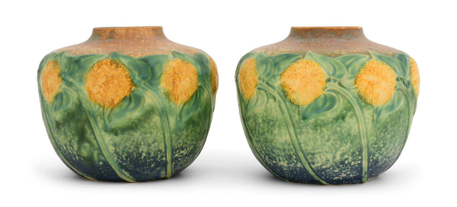 Two Roseville Pottery "Sunflower" Vases (1 of 4)